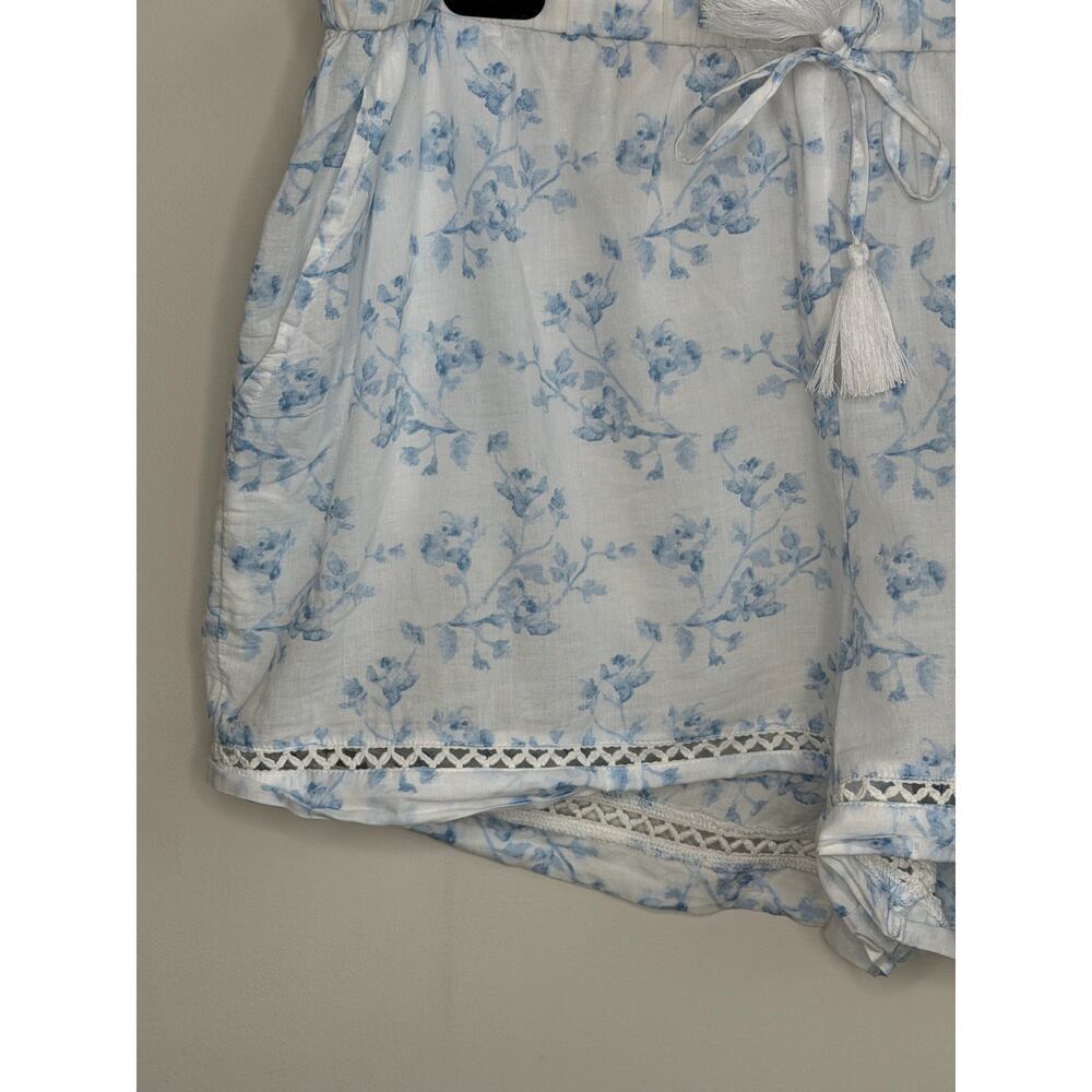 Caroline Constas 100% Cotton Floral Lace Sleepwear Short Blue White Womens Large - Picture 7 of 7